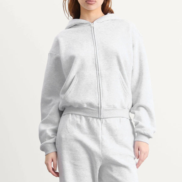Skims Cotton Fleece Classic Zip Hoodie Light Heather Gray Size L MSP$98