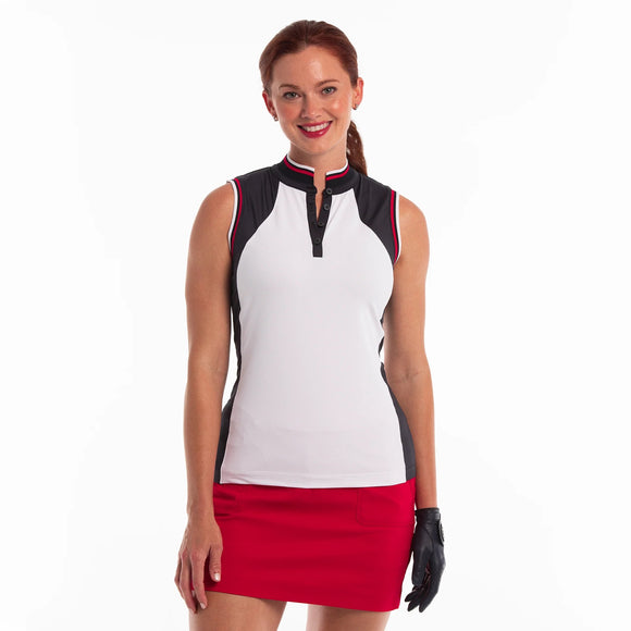 New EP NY Sleeveless Color Block Golf Polo - White/Red/Navy MSP$84