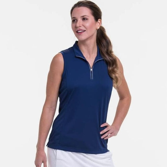 New EP NY Sleeveless Convertible Zip Mock Golf Polo - Inky MSP$64