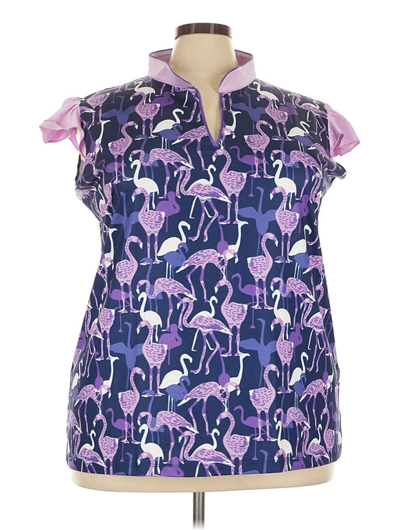 New Lopez Women's Purple Flamingo Cap Sleeve Golf Top Size 3X MSP$89