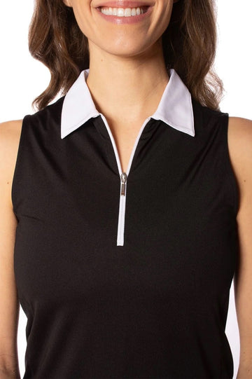 New Golftini Women's Black & White Sleeveless Zip Polo MSP$98