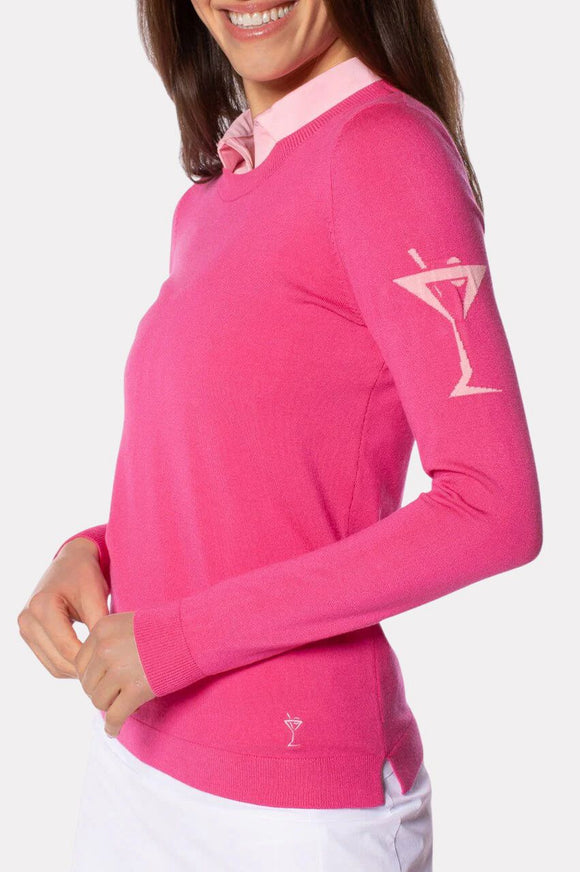 New Golftini Women's Hot Pink Martini Crew Neck Sweater Size S MSP$148
