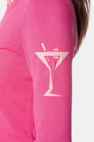 New Golftini Women's Hot Pink Martini Crew Neck Sweater Size S MSP$148 - 0