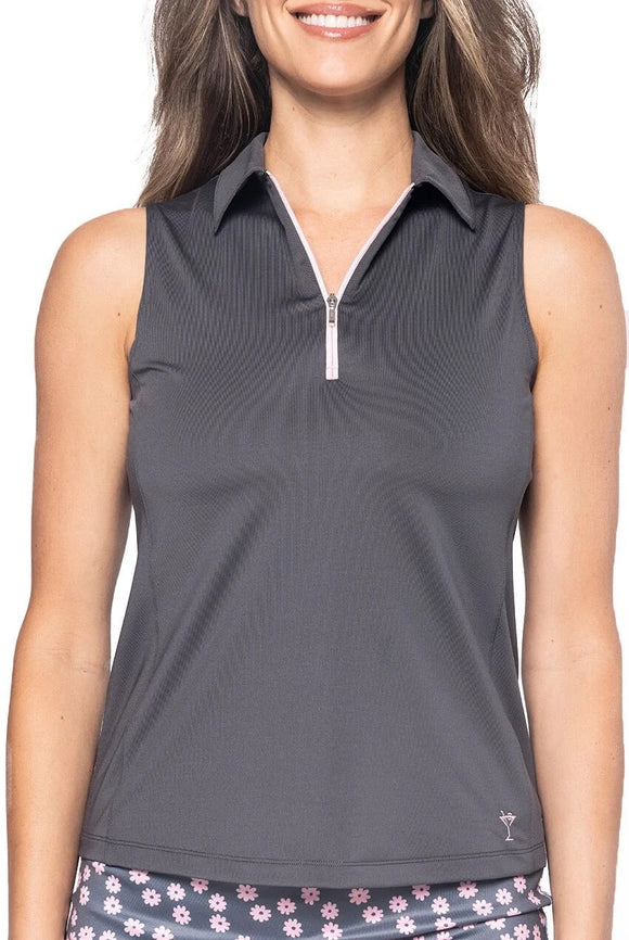 New Golftini Women's Slate/Rose Sleeveless Zip Polo MSP$98