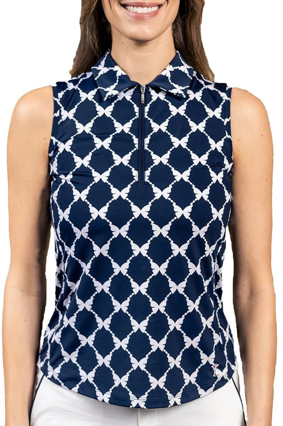 New Golftini Navy Butterfly Sleevless Cool Girl Polo MSP$108
