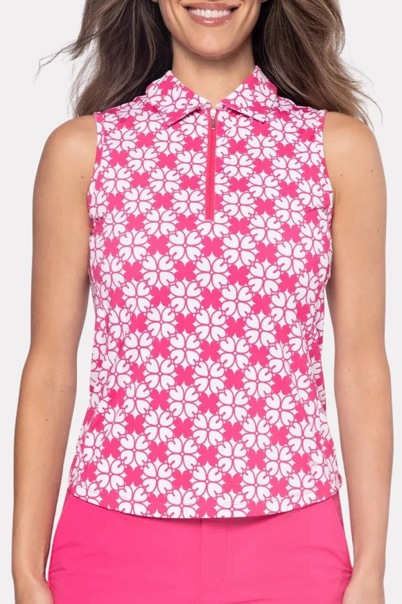 New Golftini Pink Floral Sleeveless Cool Girl Polo MSP$108