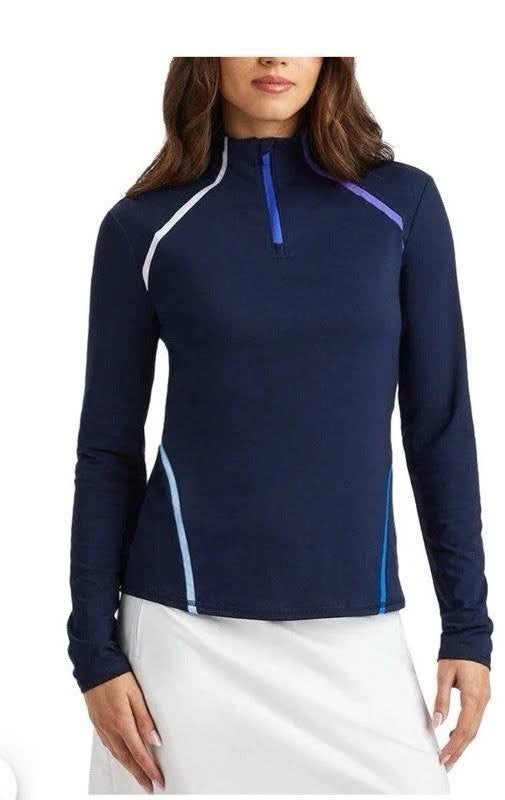 New G/Fore Women's Color Block Zip Golf Pulloverw/ Logo- Twilight Size M MSP$175