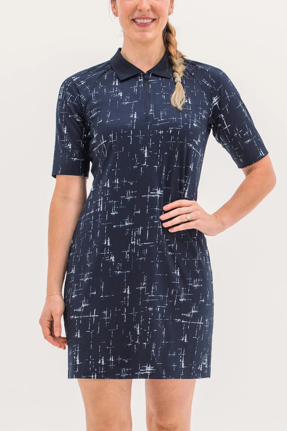 New Foray Golf Navy Cross Hatch Print Golf Dress MSP$160