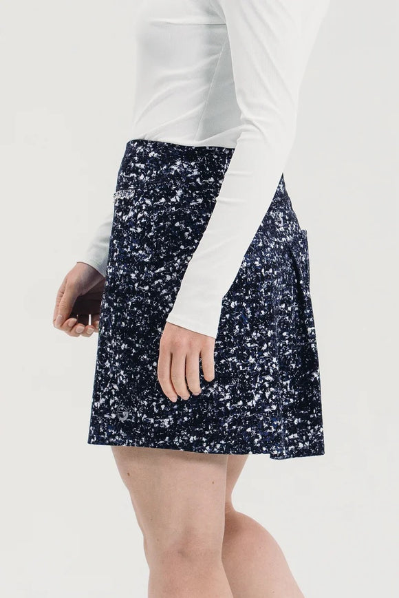 New Foray Golf Button Front 17" Skirt - Navy/Black Boucle MSP$140
