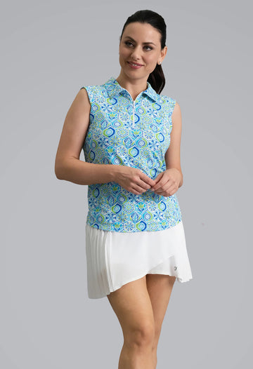 New Ibkul Alexis Sleeveless Polo - Lime Multi Size S MSP $96