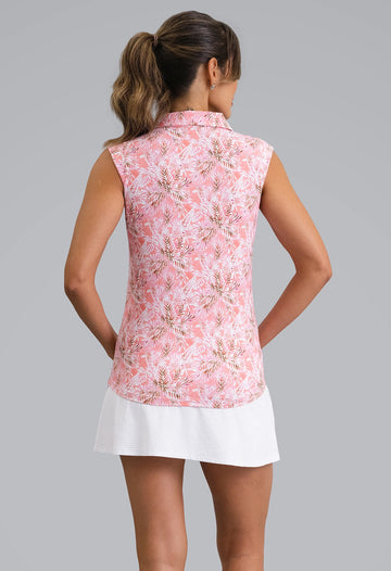 New Ibkul Briana Sleeveless Polo - Peach Size S MSP $96 - 0