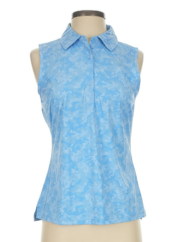 G/Fore Women's Blue Skull Icon Camo Sleeveless Golf Polo Size S MSP$110