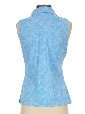 G/Fore Women's Blue Skull Icon Camo Sleeveless Golf Polo Size S MSP$110 - 0