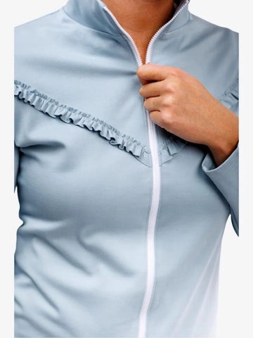 New Smith & Quinn Frankie Ruffle Full-Zip Jacket - Dusty Blue Size L MSP$120 - 0