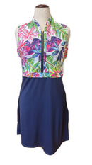 Allie Burke Exotic Floral & Navy Sleeveless Golf Dress Size XL MSP$189-2