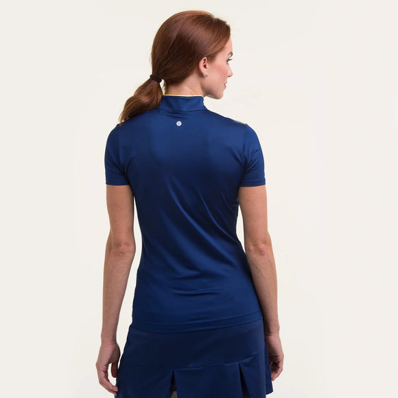 New EP NY Golf Women's Short Sleeve Tipped Mock Polo - Inky Multi Size L