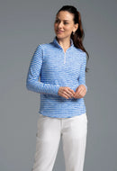 New Ibkul Landon Stripe II Print Long Sleeve Mock Neck Top MSP $105-1
