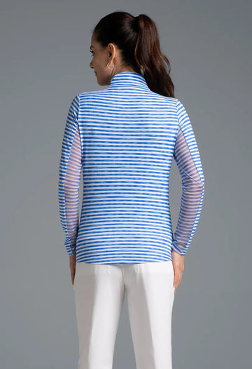 New Ibkul Landon Stripe II Print Long Sleeve Mock Neck Top MSP $105 - 0
