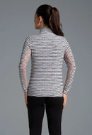 New Ibkul Landon Stripe II Print Long Sleeve Mock Neck Top MSP $105-8