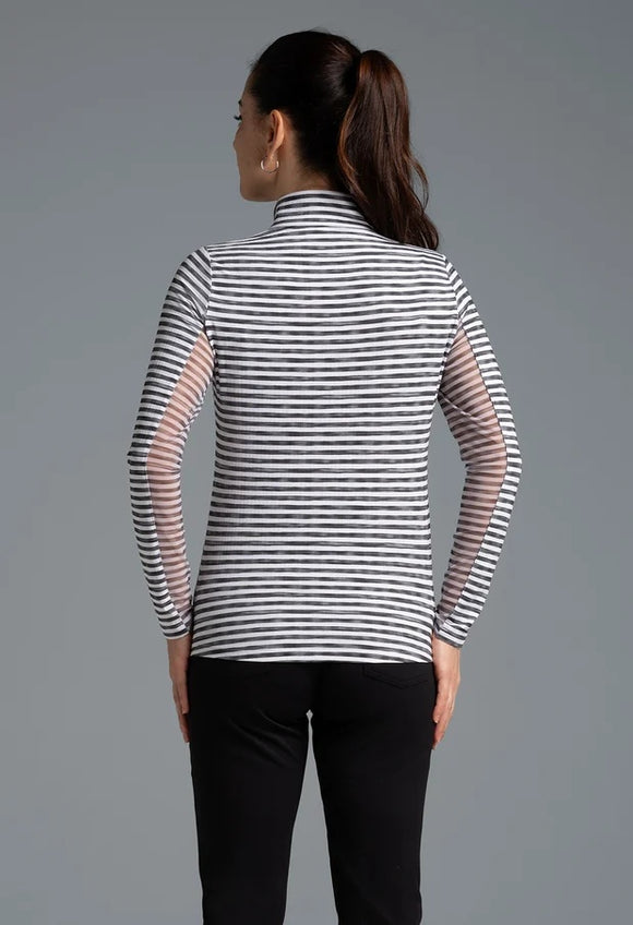 New Ibkul Landon Stripe II Print Long Sleeve Mock Neck Top MSP $105