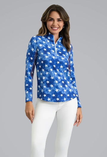 New Ibkul American Dream Long Sleeve Mock Neck Top MSP $105