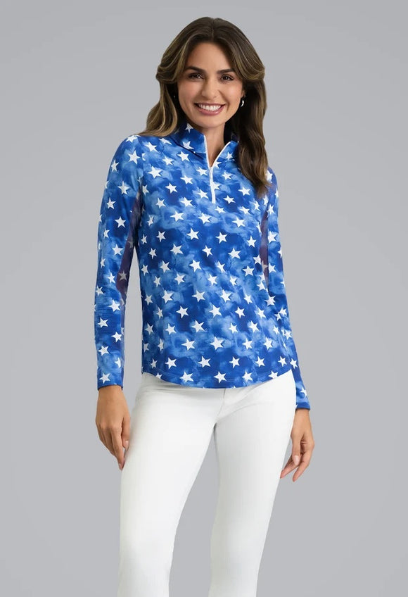 New Ibkul American Dream Long Sleeve Mock Neck Top MSP $105