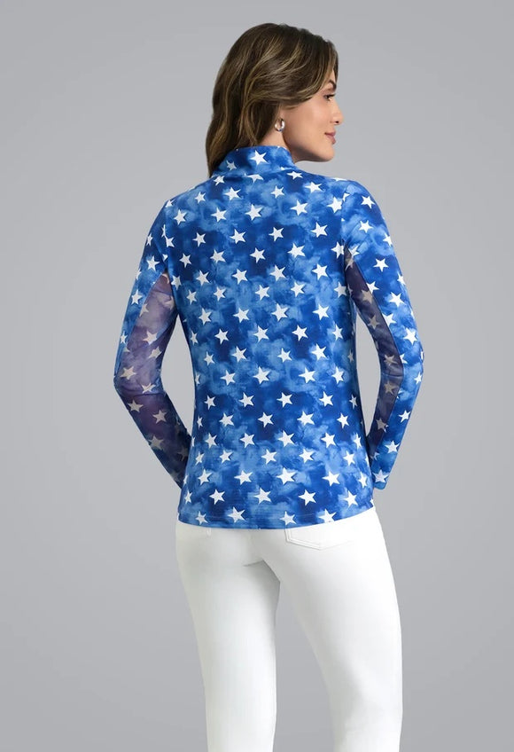 New Ibkul American Dream Long Sleeve Mock Neck Top MSP $105