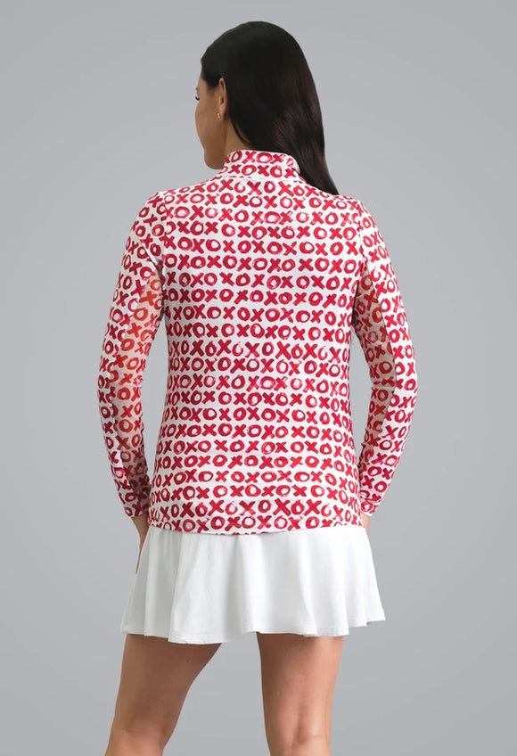 New Ibkul Hugs & Kisses Long Sleeve Mock Neck Top MSP $105
