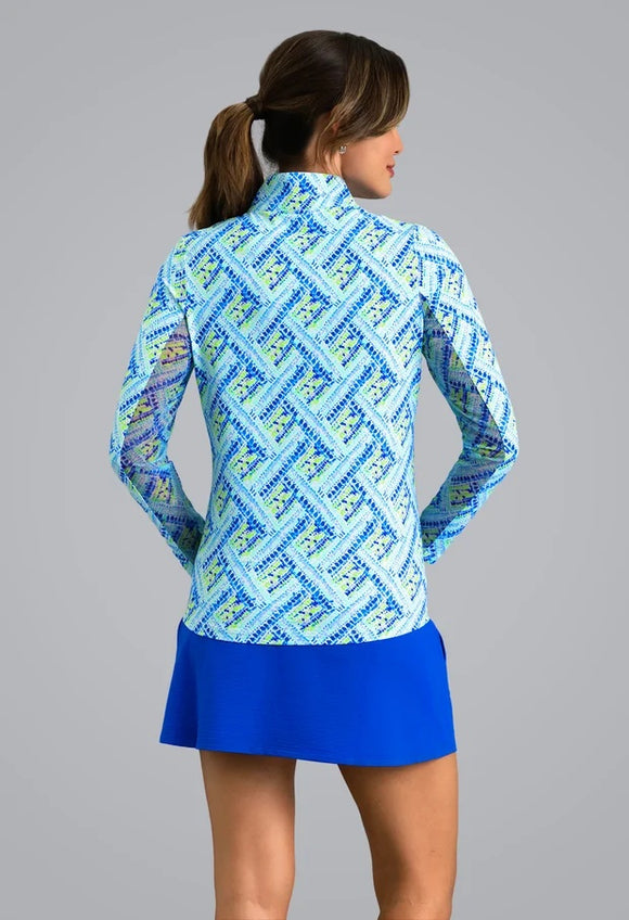 New Ibkul Nina Long Sleeve Mock Neck Top - Blue Multi MSP $105
