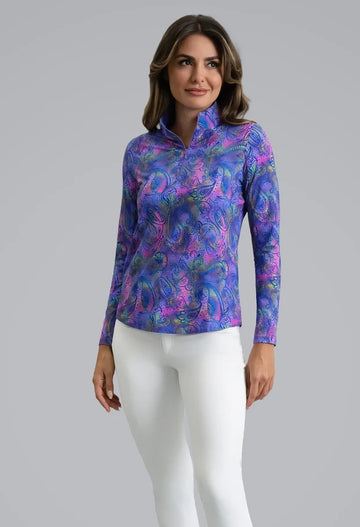 New Ibkul Shannon Long Sleeve Mock Neck Top - Plum MSP $105