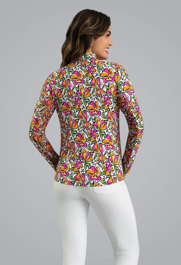 New Ibkul Sonia Long Sleeve Mock Neck Top - Hot Pink/Orange Peel MSP $105 - 0