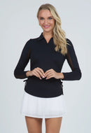 New Ibkul Solid Adjustable Length Long Sleeve Polo - Black MSP $91-1