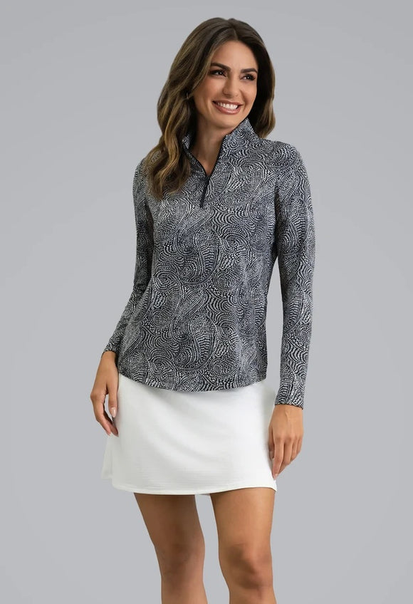 New Ibkul Stephanie Long Sleeve Mock Neck Top - Black/White MSP $105