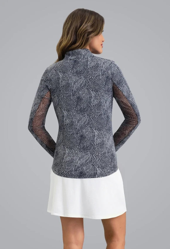 New Ibkul Stephanie Long Sleeve Mock Neck Top - Black/White MSP $105