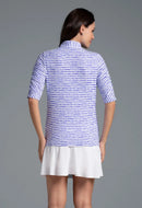 New Ibkul Landon Stripe II Print Ruched Elbow Sleeve Top MSP $104-1