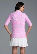 New Ibkul Landon Stripe II Print Ruched Elbow Sleeve Top MSP $104-3