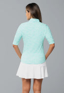 New Ibkul Landon Stripe II Print Ruched Elbow Sleeve Top MSP $104-5