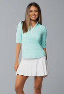 New Ibkul Landon Stripe II Print Ruched Elbow Sleeve Top MSP $104-6