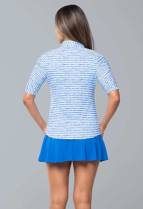 New Ibkul Landon Stripe II Print Ruched Elbow Sleeve Top MSP $104