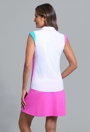 New Ibkul Color Block Print Sleeveless Polo MSP $92 - 0