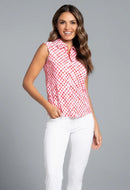 New Ibkul Gingham Check Print Sleeveless Polo Size S MSP $91-1