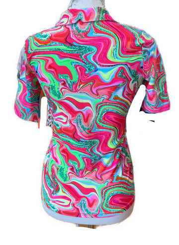 New Tzu Tzu V-neck Half Sleeve Golf Top - Dazzle Size S MSP$99 - 0