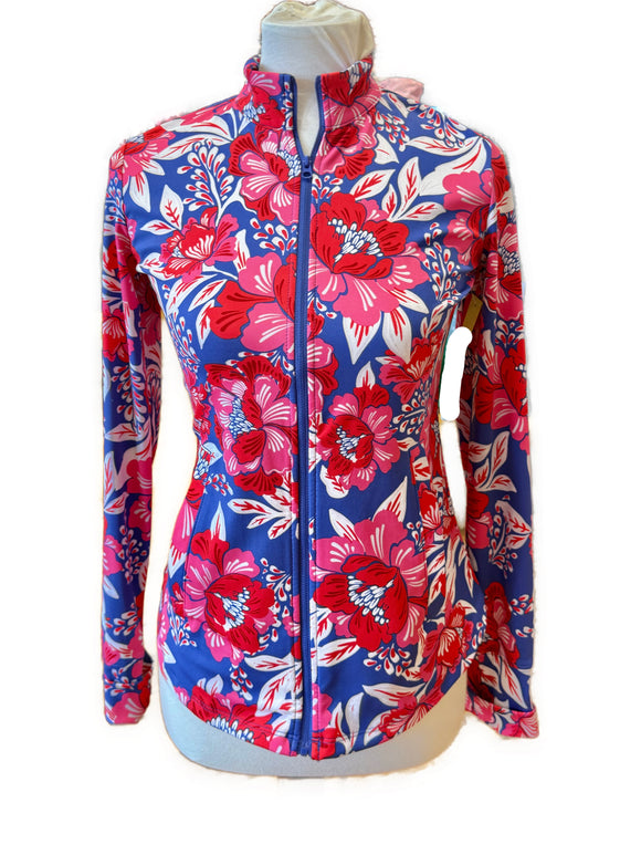 Sigrid Olsen Blue & Red Floral Full-Zip Jacket Size XS