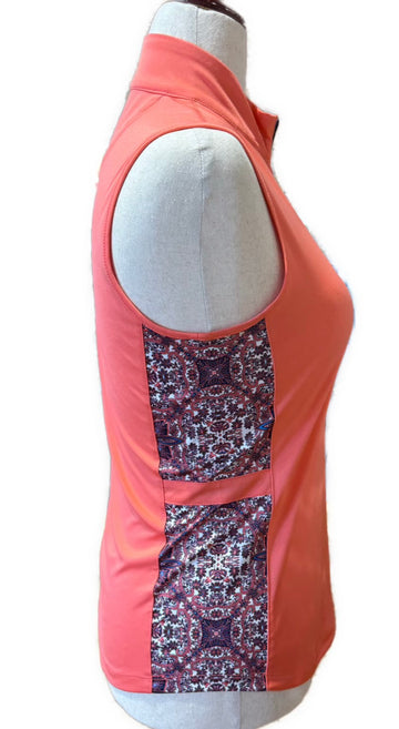 Greg Norman Coral Sleeveless Polo w/ Paisley Side Inserts Size M MSP$75 - 0