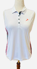 New Greg Norman White Sleeveless Polo w/ Paisley Print Sides Size L MSP$75-1