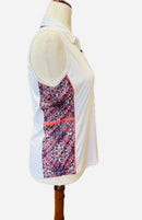 New Greg Norman White Sleeveless Polo w/ Paisley Print Sides Size L MSP$75-5