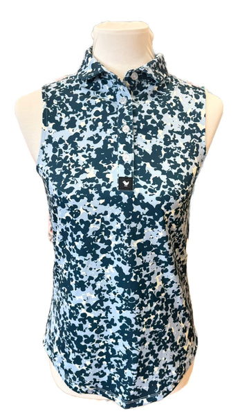 Bad Birdie Women's Teal Print Sleeveless Golf Polo Size XS MSP$78