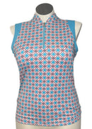 Tail White Label Women's Teal & Pink Patterned Sleeveless Golf Top Size L-1