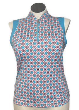 Tail White Label Women's Teal & Pink Patterned Sleeveless Golf Top Size L