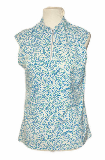 Nivo Women's Blue, Green & White Patterned Cap Sleeve Top Size M